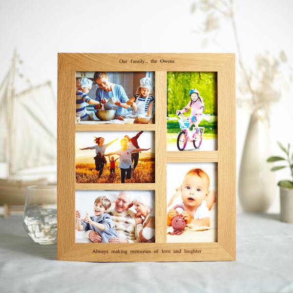 MijMoj Design Personalised Solid Oak Five Aperture Picture Frame - For 6x4" Photos