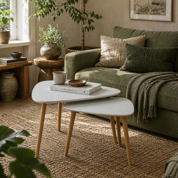 Wyld Haus Keline  Set Of 2 Wood Light Grey Nesting Side Tables With Solid Wood Legs
