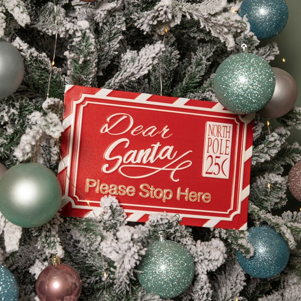 Samuel Alexander 29cm Red and White Dear Santa Stop Here Hanging Metal Sign Christmas Decoration