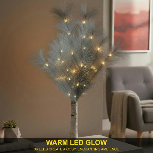 70cm Grey Feather Tree Table Lamp with Warm White LEDs, Battery-Operated Decorative Light image 6