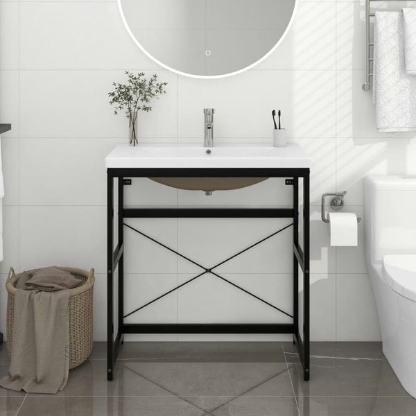 Berkfield Bathroom Washbasin Frame with Built-in Basin Black Iron