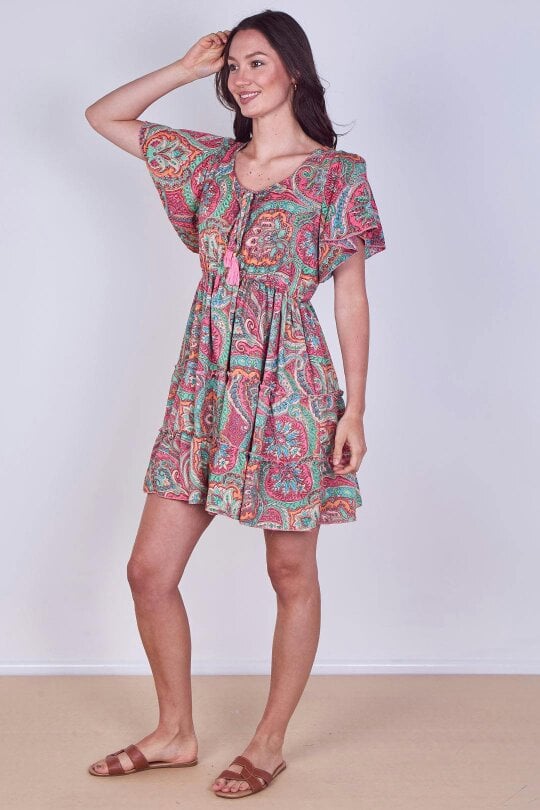 Elaina Fashion Mini Dress – Effortless Boho Style with Paisley Print