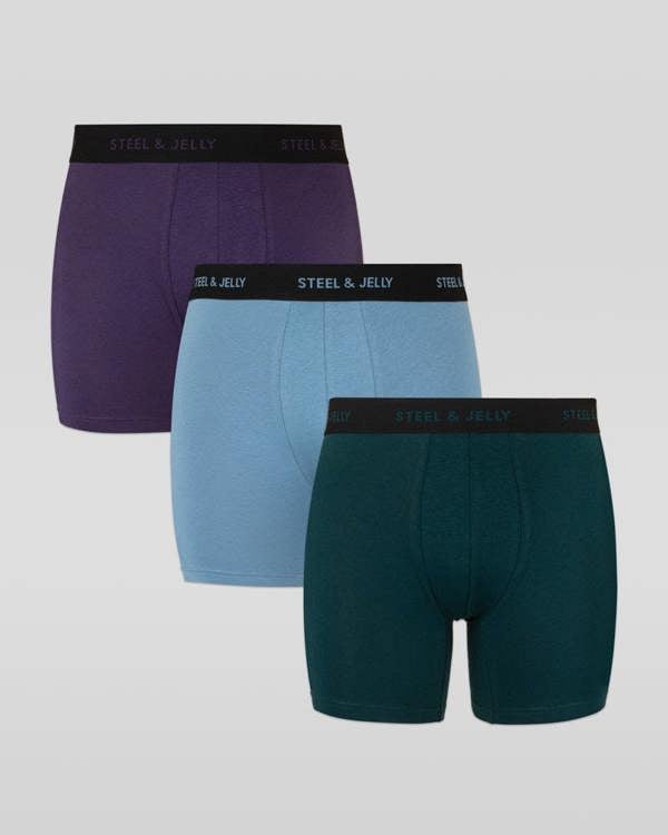 Steel & Jelly Purple, Blue & Green 3 Pack Boxers