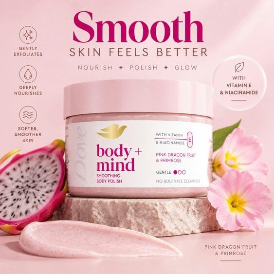 Dove Body+Mind Body Scrub 6x295ml Pink Dragon Fruit & Primrose Exfoliating Scrub