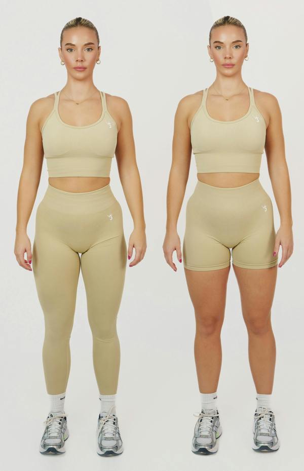 V3 Apparel Form Seamless Scrunch Sports Bra, Leggings & Shorts Set - Light Camel