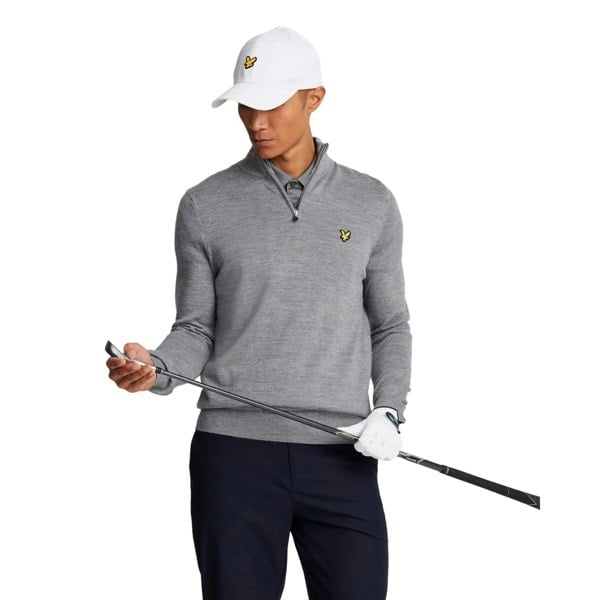 Lyle & Scott Mens Merino Wool Quarter Zip Golf Jumper - Mid Grey Marl