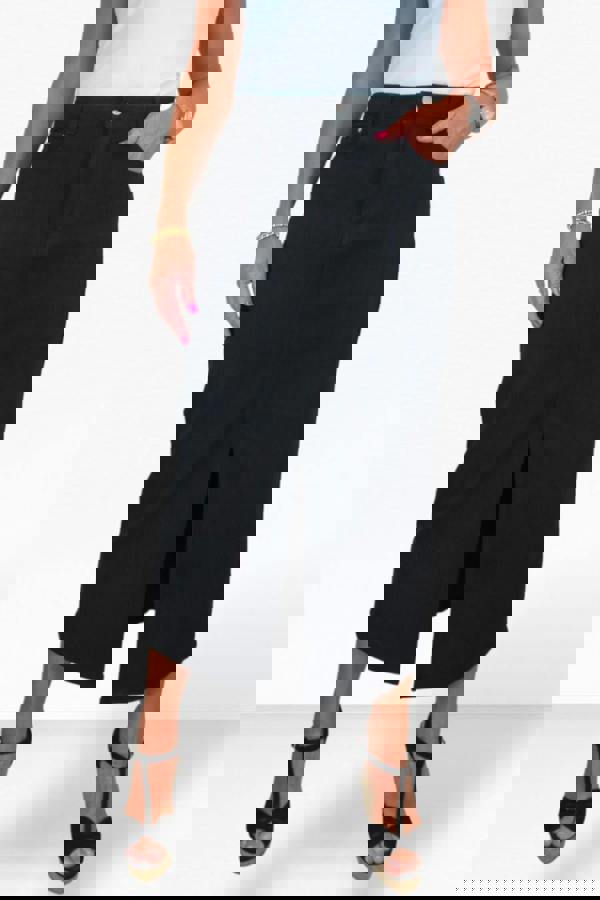 Paulo Due Women's Front Split Maxi Skirt Stretch Twill