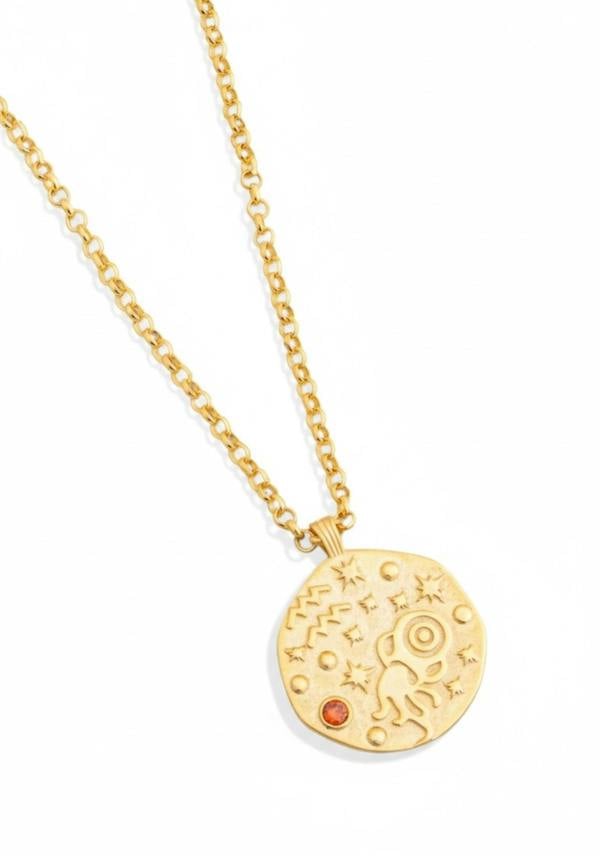 18k gold plated Aquarius pendant necklace with its birthstone.