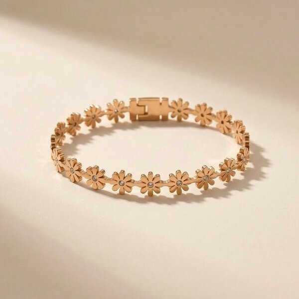 The Colourful Aura 18ct Rose Gold Plated Clear Crystal Daisy Flower Link Floral Bracelet