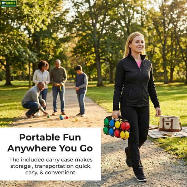 My Garden Outdoor Living French Boules Set 8x Plastic Bocce Balls, 1x Jack & 1x Carry Case - Water Filled Petanque Boules Set for Garden Game, Beach