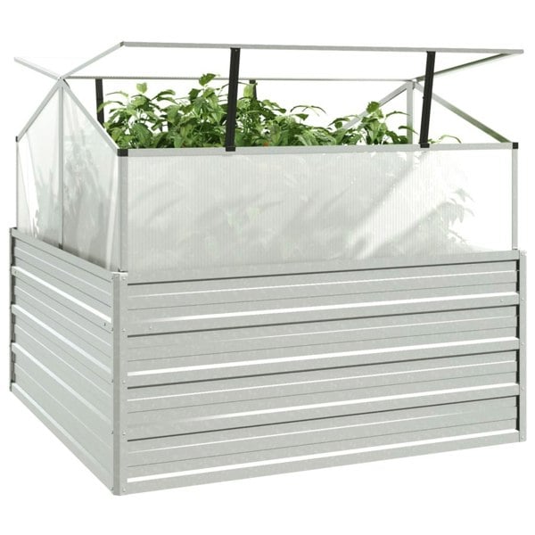 Berkfield Garden Raised Bed with Greenhouse 100x100x85 cm Silver