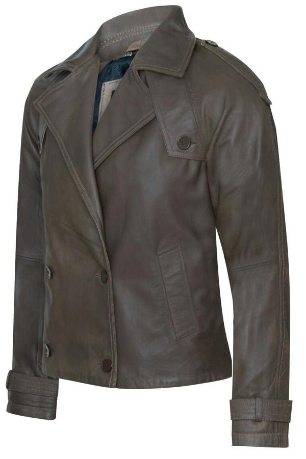 Infinity Leather Womens Cropped Oversized Trench Leather Jacket - Canberra