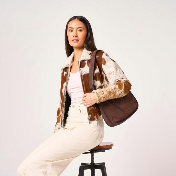 Barneys Originals Brown Suede Shoulder Bag with Leather Piping