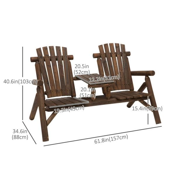 Wyld Haus Basaveva Wood Natural Jack And Jill 2 Seater Garden Bench With Centre Coffee Table