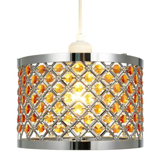 Happy Homewares Modern Sparkly Ceiling Pendant Light Shade with Orange Acrylic Beads
