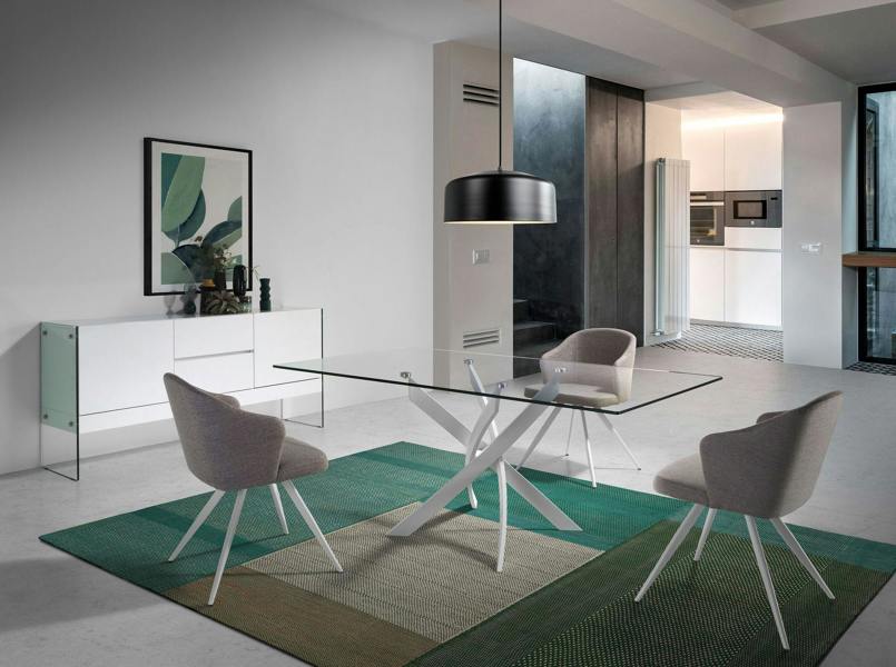 Angel Cerdá White Wood and Tempered Glass Sideboard 3063