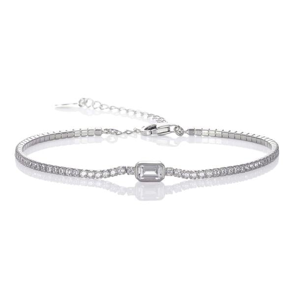 925 Sterling Silver Skinny Tennis Bracelet with a Baguette Stone - namana.london