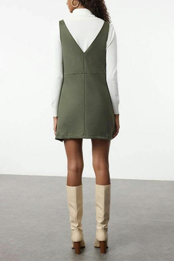 WOVCOR V-Neck Vest Suede Mini Knit Dress