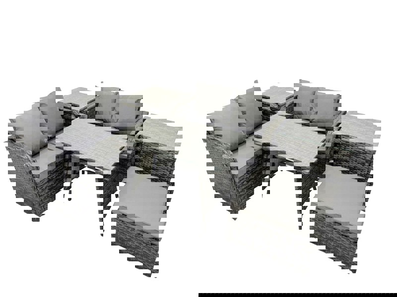 Fimous 5 Seater Garden Outdoor Rattan Furniture Set Rattan Sofa Oblong Dining Table with 2 Side Table Dark Grey