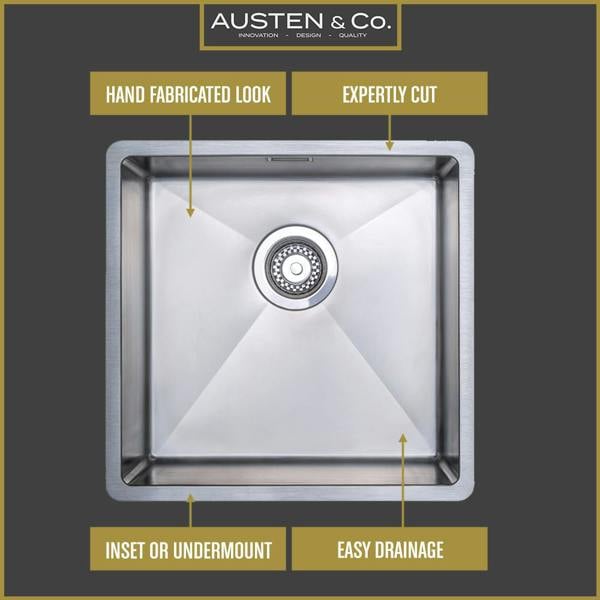 Austen & Co. Roma Stainless Steel Large Inset/Undermount Single Bowl Kitchen Sink. Lifetime Guarantee, Fast Delivery
