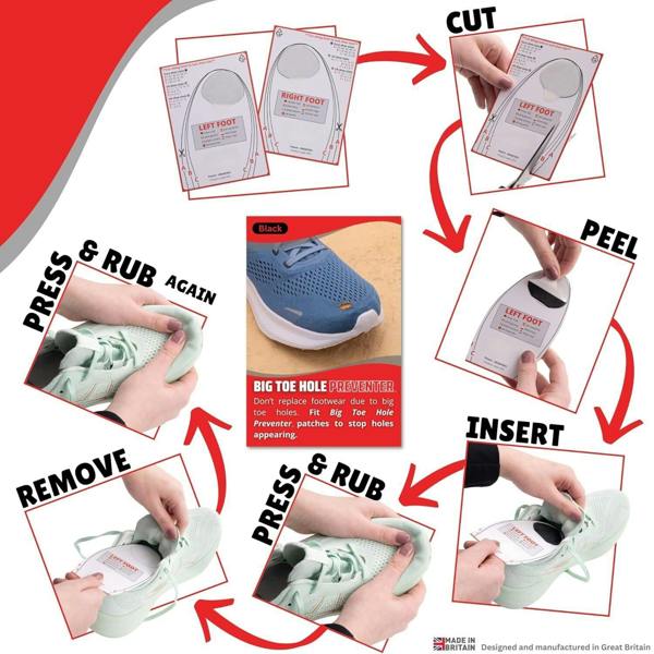 Trainer Armour Black Big Toe Hole Preventer Patches - Preventive Protection