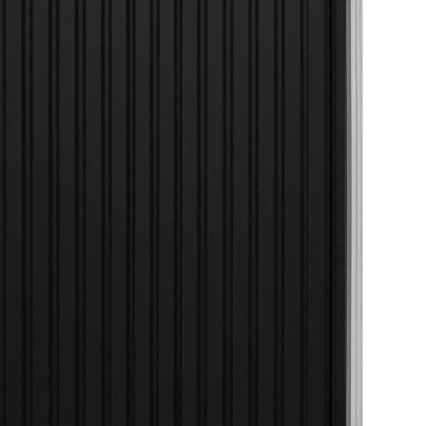 Black Tambour shower door featuring a sleek, ribbed texture and modern design, perfect for contemporary bathrooms