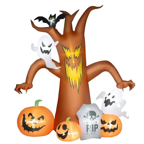 Orange 7.9ft light-up Halloween inflatable tree with pumpkins, ghosts, and skull decorations