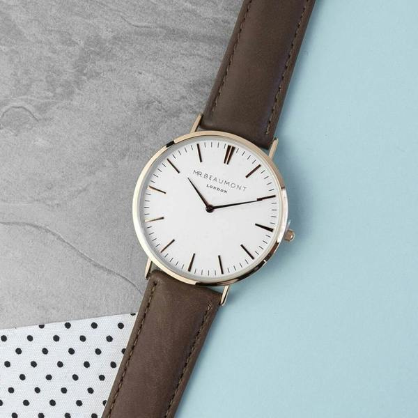 Men's Modern Vintage Personalised Leather Watch - close-up detail