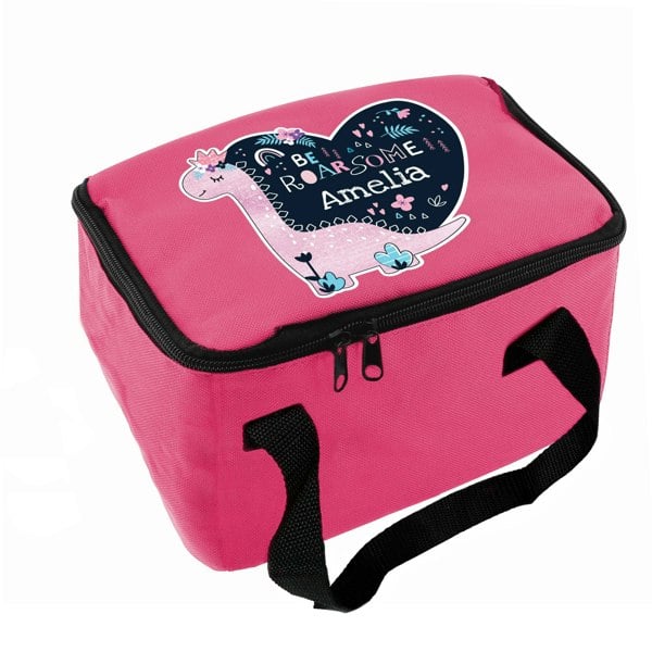 Personalised Memento Company Personalised Dinosaur Pink Lunch Bag