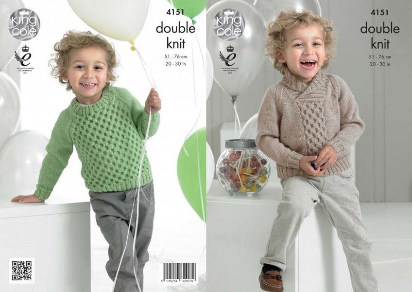 King Cole Comfort Knitting Pattern 4151, Sweaters for Kids, 20 - 30 Inches - Advanced