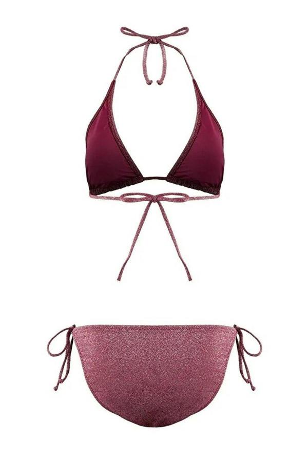 WOVCOR Glitter Triangle Covered Charm Accessory Normal Waist Regular Bikini Set