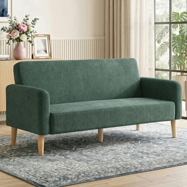 2 Seater Sofa, Velvet Small Couch with 20cm Thick Padding, Wide and Deep Seat, Dark Green - Dark Green