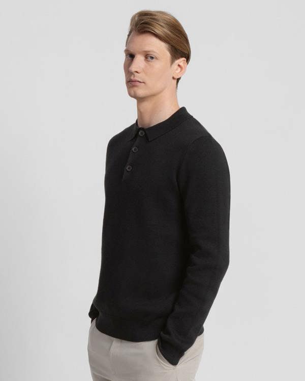 Steel & Jelly Heavy Milano Knit Long Sleeve Polo Shirt