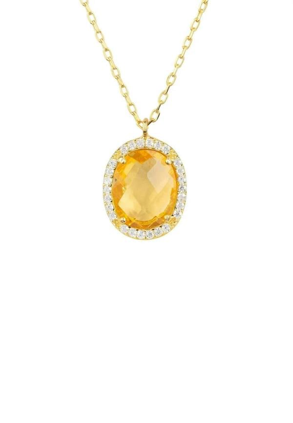 Beatrice Oval Gemstone Pendant Necklace Gold Citrine Hydro - LATELITA Necklaces