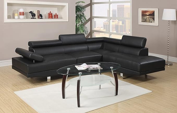 SQUAREBOXX Fidenza Leather Corner Sofa in Black