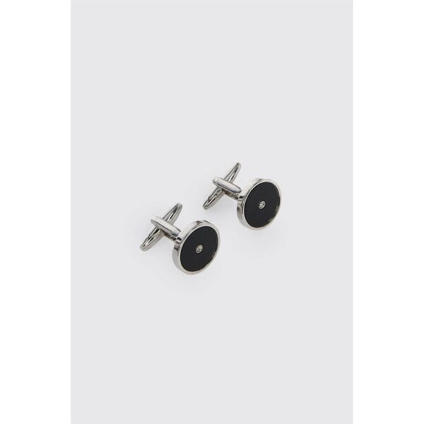 Limehaus Silver Round Diamante Cufflinks