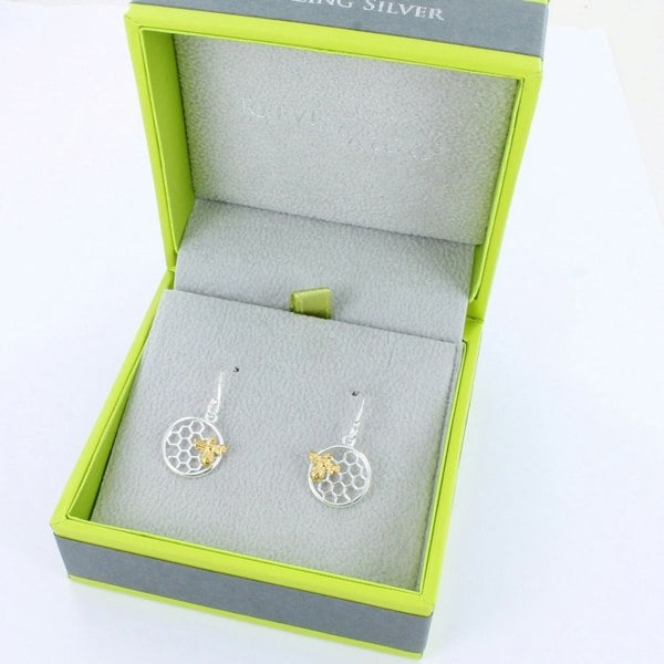 Sterling Silver Bee & Honeycomb Earrings - Reeves & Reeves