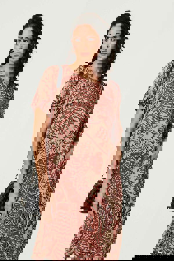 Brown | Abstract Short Sleeve Short Dress