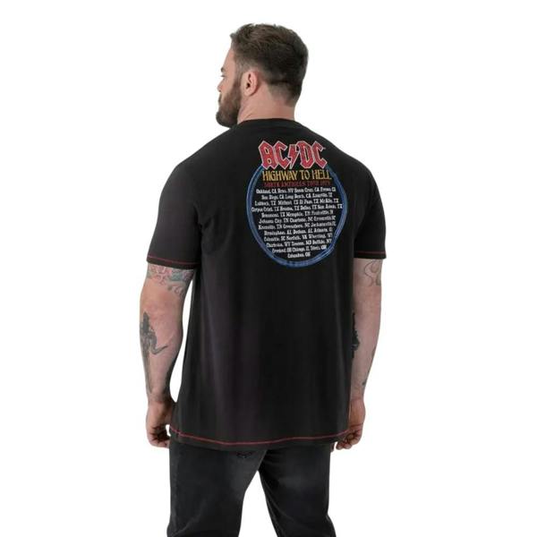 Duke Mens Hugh D555 Highway To Hell AC/DC Crew Neck Kingsize T-Shirt - Washed Black - 
