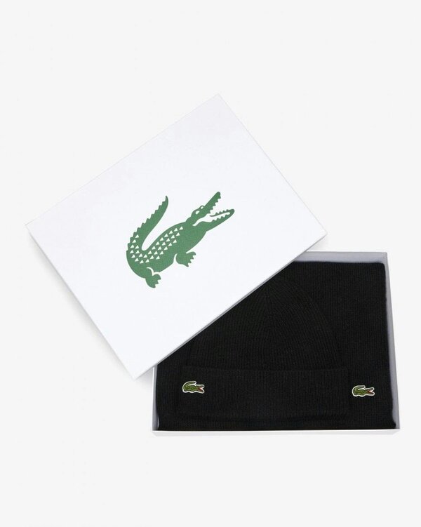 Lacoste Mens Beanie and Scarf Set - Black 031