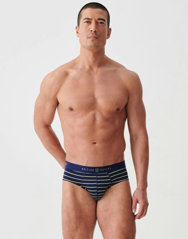 British Boxers Multipack 4 Pairs of Men's Bamboo Briefs - Fresh Navy Stripes