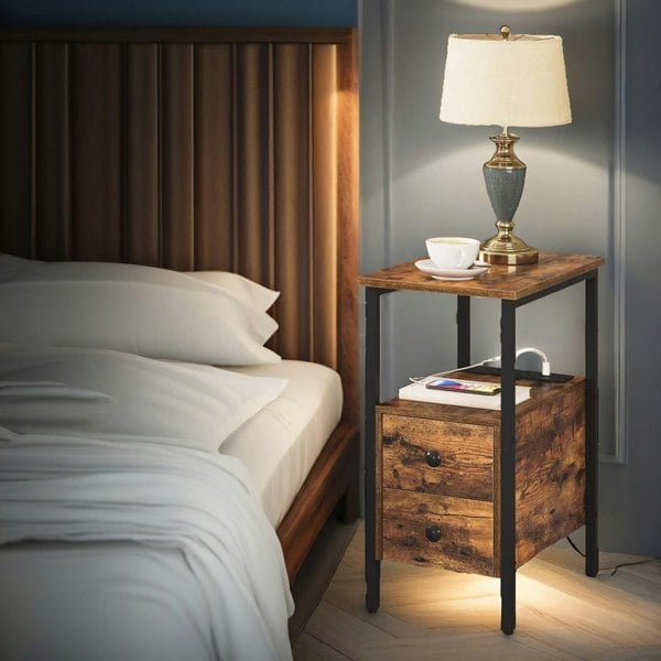 Rafaelo Mobilia Bedside Table with Power Outlet & USB Ports