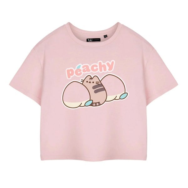 Pusheen Womens/Ladies Peachy Short-Sleeved Crop T-Shirt - Pink Peach