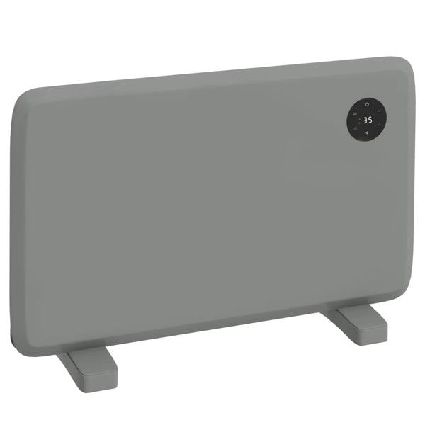 Grey electric convector space heater with side feet and round digital control dial