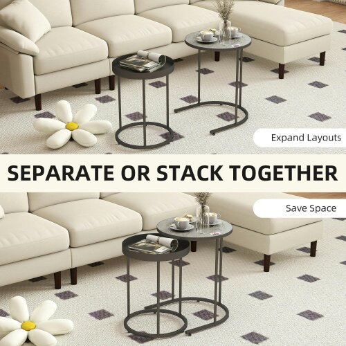 Wyld Haus Midoli Set of 2 Metal And Wood Grey Industrial Nesting Tables