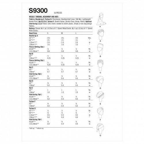 Simplicity Sewing Pattern 9300, Headwear for Women, A (S-M-L) - Intermediate