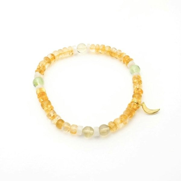 Kati Kaia citrine crystal bracelet with gold crescent charm and green accent beads