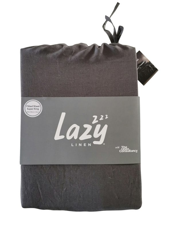 Lazy Linen 'Pure Washed Linen' Fitted Sheet - Charcoal