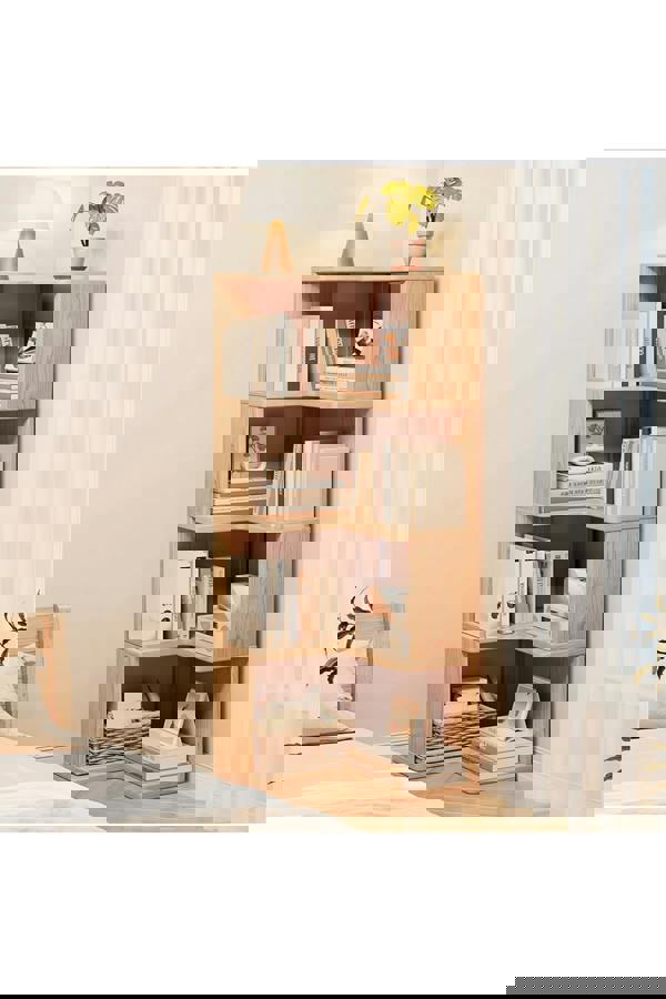 Living and Home 6/5/4-Tier L-shaped Corner Bookshelf Wooden Storage Rack Bookcase Holder Organizer