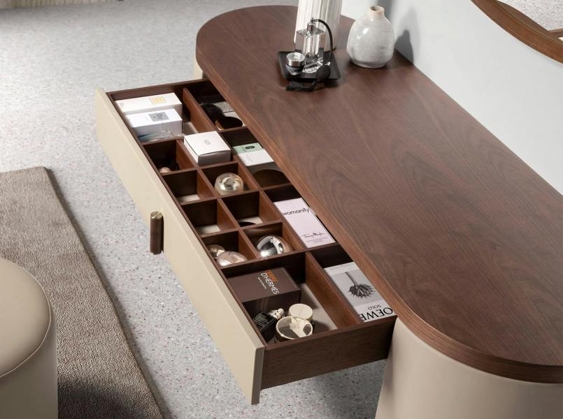 Angel Cerdá Dressing desk in faux leather, walnut and wood upholstered in mink-colored faux leather 7220